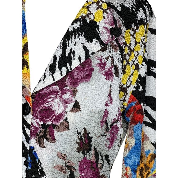 Alberto Malaki blouse size medium colorful long sleeve collar crinkle stretch ab - Picture 9 of 13